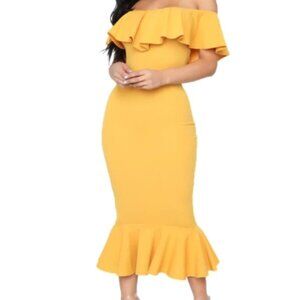 Ruffle Dress - Mustard XL